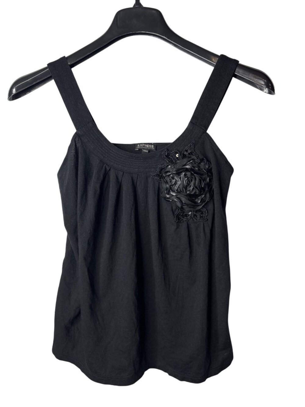 Express Dreamweight Cotton Tank Top Size S Ribbon Sequin Flower Applique Black